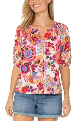 Button Front Shirred Woven Top