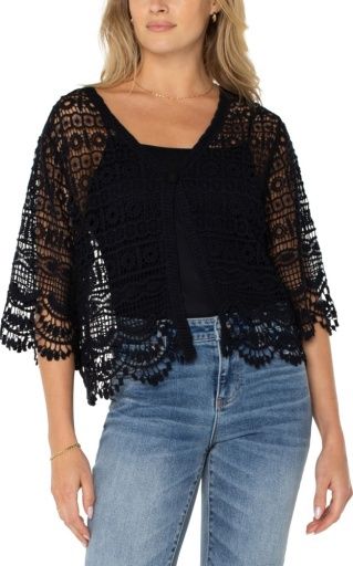 Short Sleeve Lace Bolero, Color: black, Size: S/M