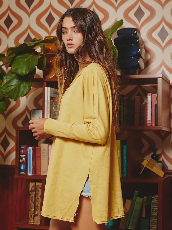 Oversized V-Neck Tee with Side Slits