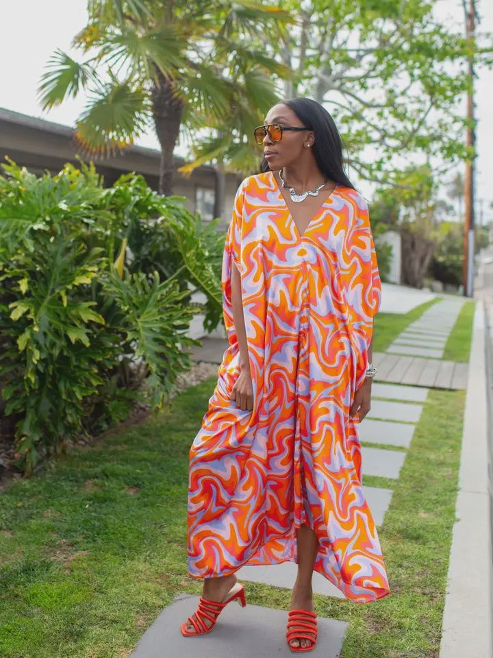 Volcanique Sateen Caftan - One Size - Made in The USA