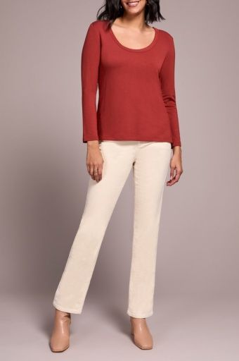SCOOP NECK KNIT TOP W/ SIDE SLITS, Color: DK TOFFEE, Size: XXS