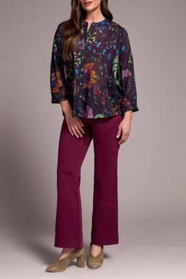 FLOWY DOLMAN SLEEVE BLOUSE WITH SELF-COVERING BUTTONS-NIGHTFALL