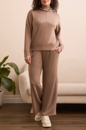 L/S FUNNEL NECK TOP-FOSSIL, Color: FOSSIL, Size: XXS