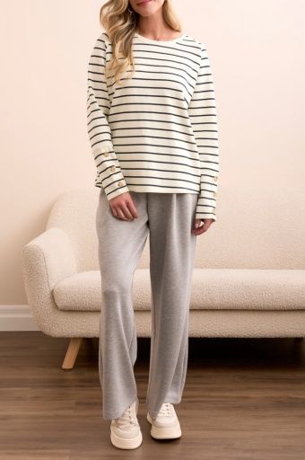 L/S CREW NECK TOP W/BUTTONS-MOONSTONE, Size: XS