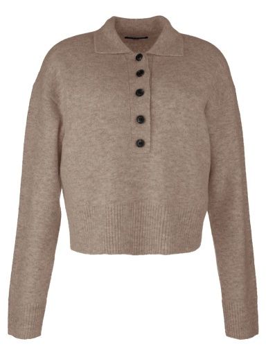 LILIA -BUTTON FRONT L/S SWEATER, Colour: OATMEAL, Size: XS