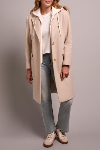 TRENCH COAT W FOOLER HOODIE-OATMEAL, Size: XS
