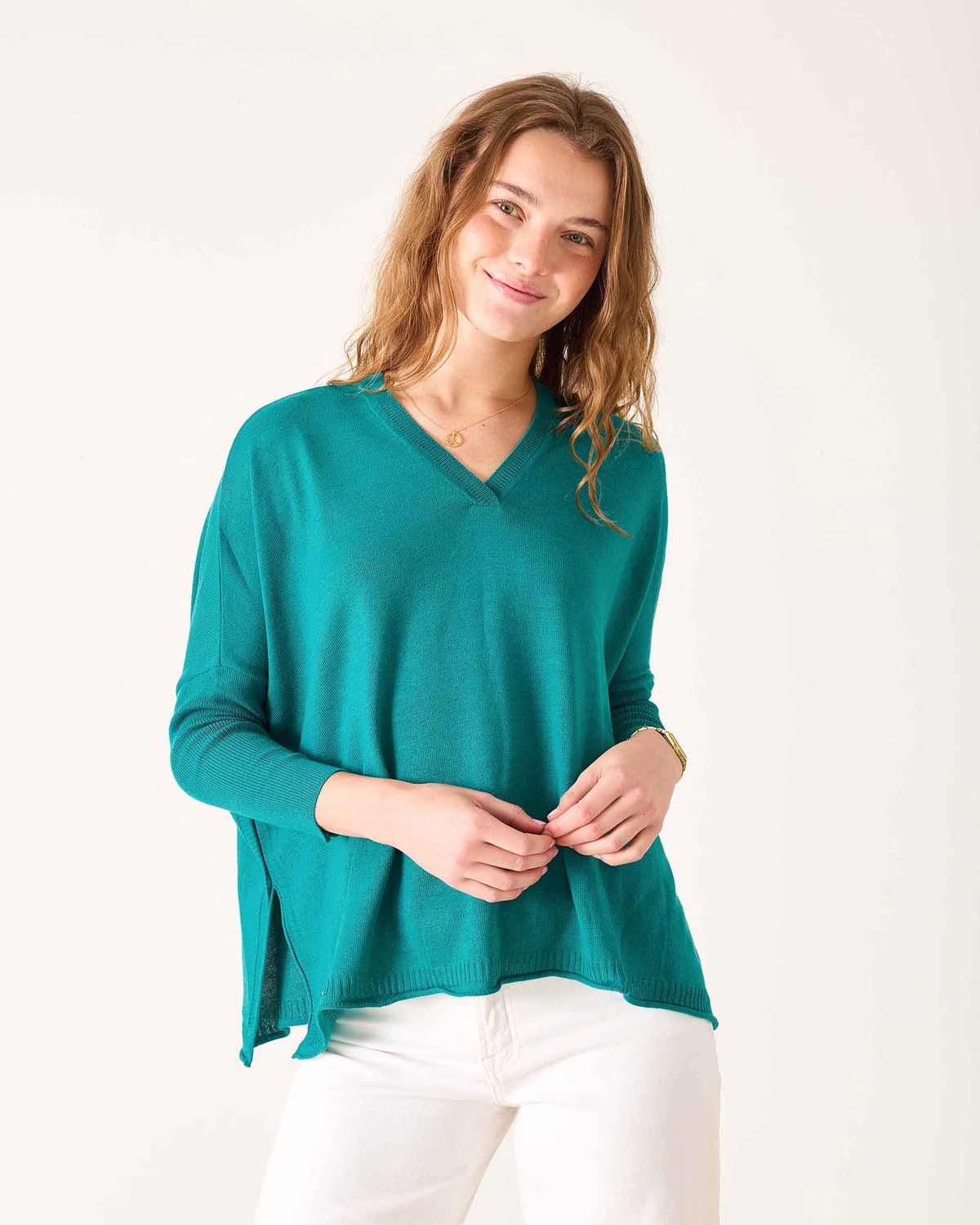 Catalina V Neck Sweater, Color: Teal, Size: P