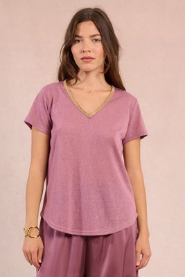 Gold Trim  V Neck - Lilac