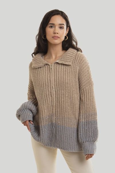 Zip Up Sequin Cardigan - One Size