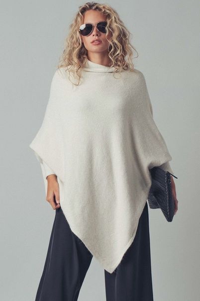 Shimmer Poncho Sweater- One Size, Color: Ivory
