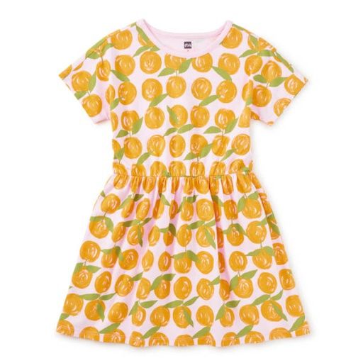 SHORT SLEEVE TWIRL DRESS - Oranges, Size: 2T