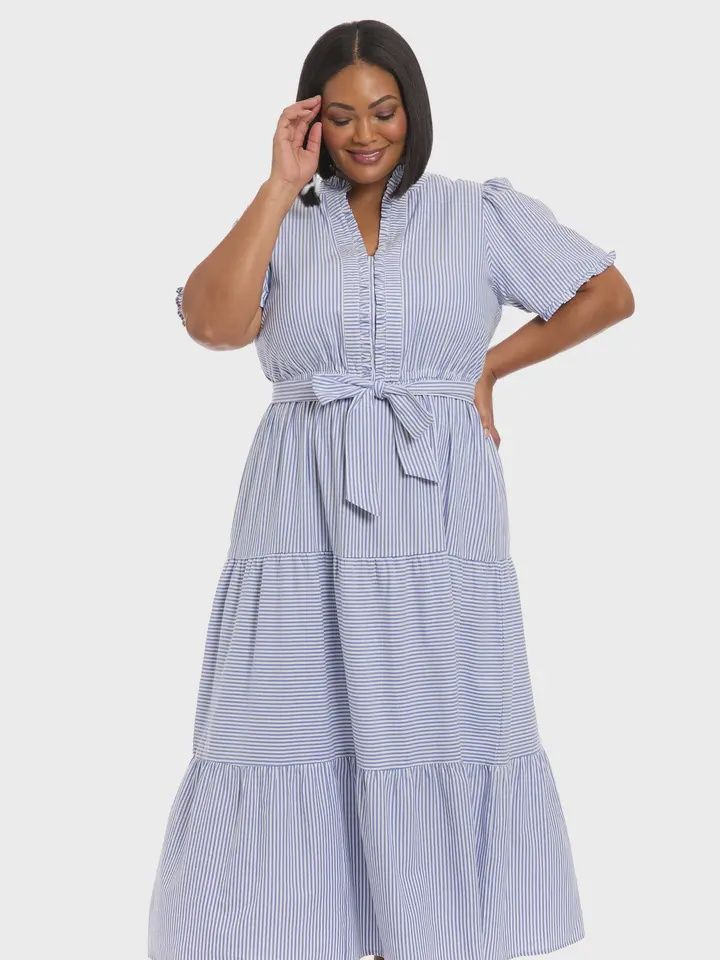 Blue &amp; White Stripe Maxi Dress