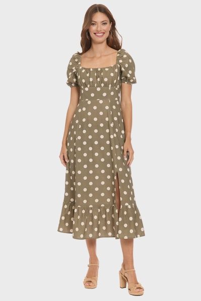 Puff Sleeve Polka Dot Midi Dress