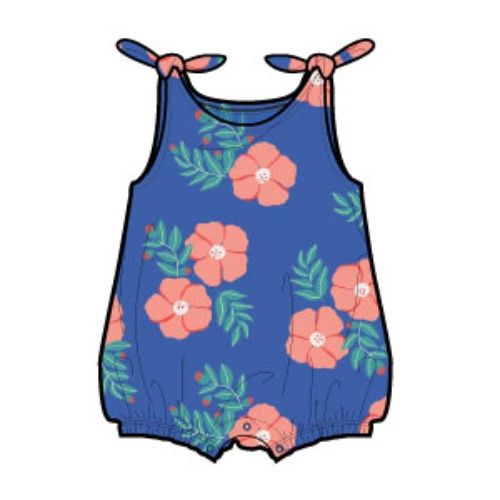 TIE SHOULDER BABY ROMPER- Blue, Size: 3_6