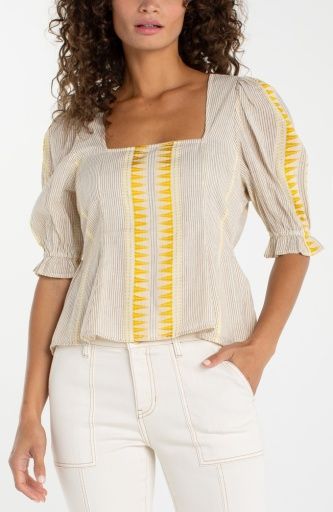 Half sleeve square neck tie back woven top, Size: XS