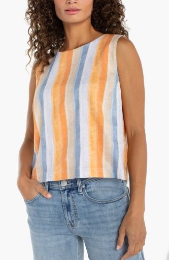 Sleevless shell top w/button back, Colour: mlt stripe prnt, Size: XS