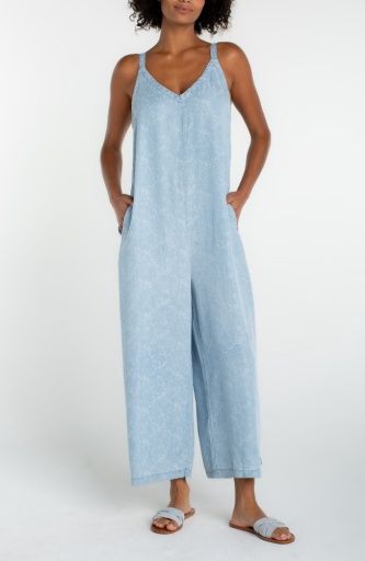 wide leg crop jumpsuit w/ adjustable straps, Size: XS