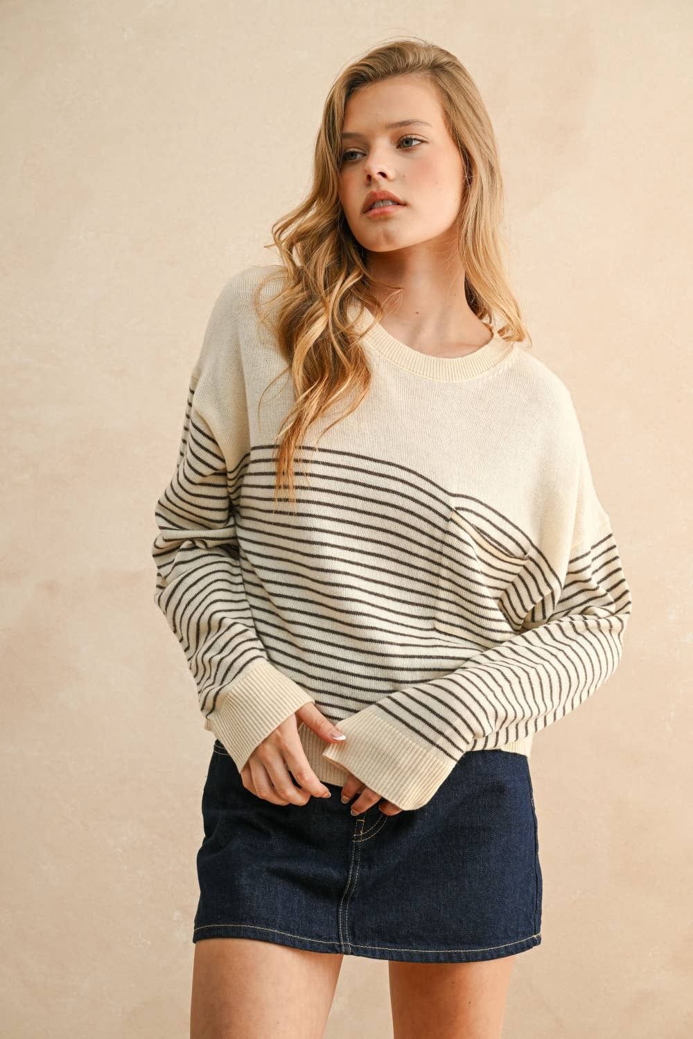 STRIPE PATTERN SWEATER KNITTED TOP