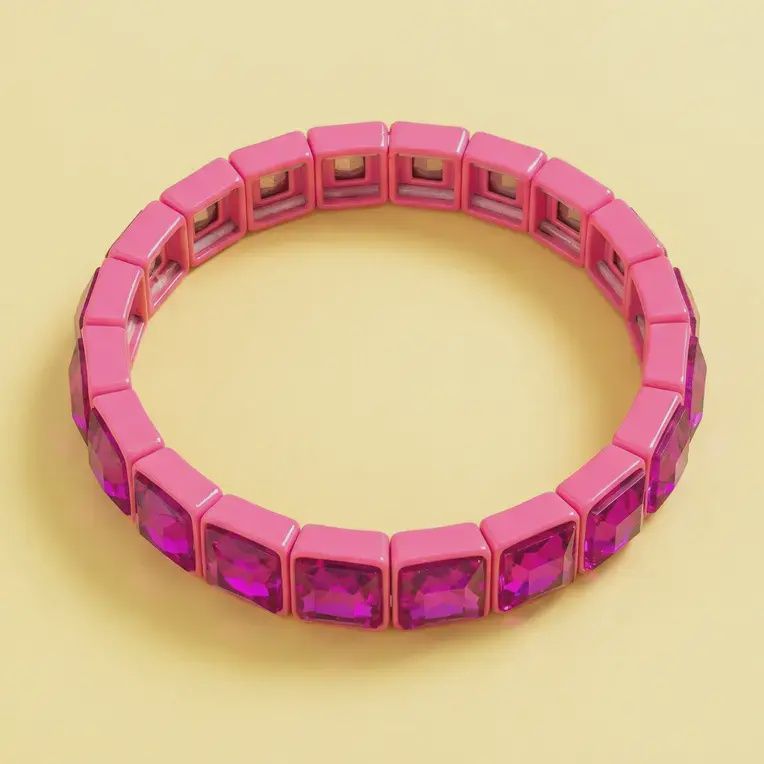 Enamel Stretch Bracelet: Pink w/ Pink Stones