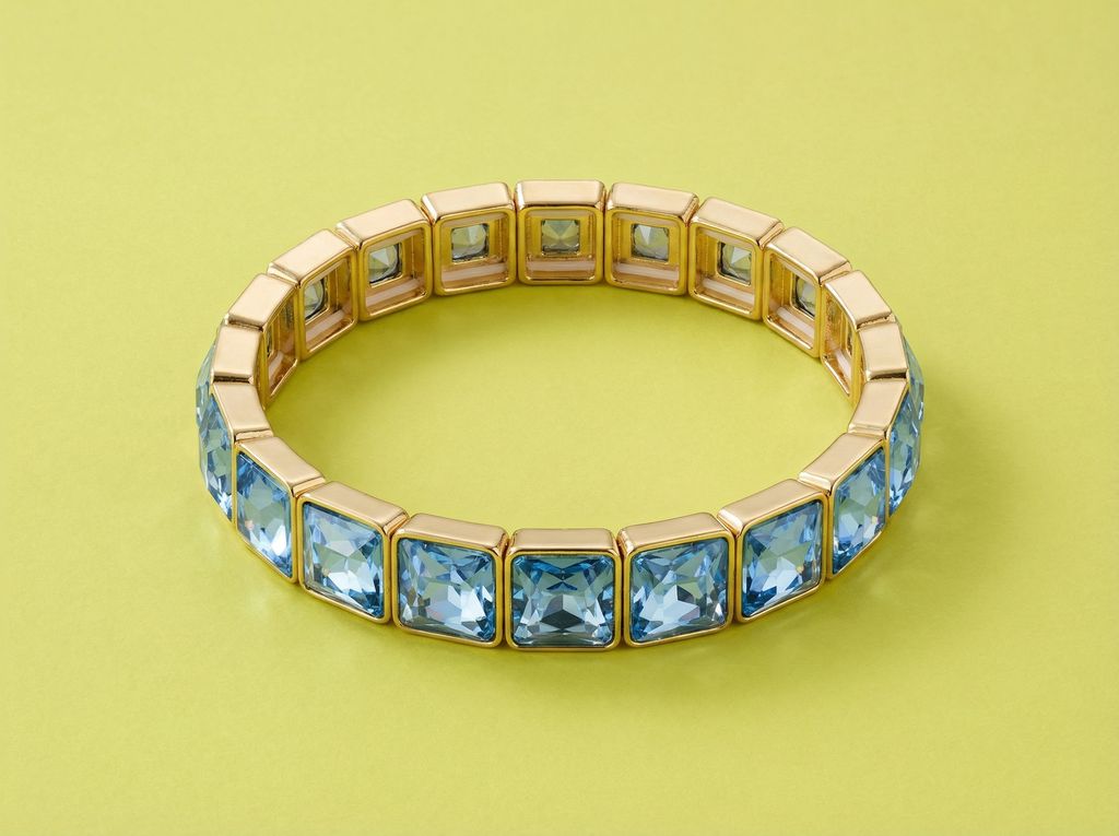 Enamel Stretch Bracelet: Gold w/ Blue Stones