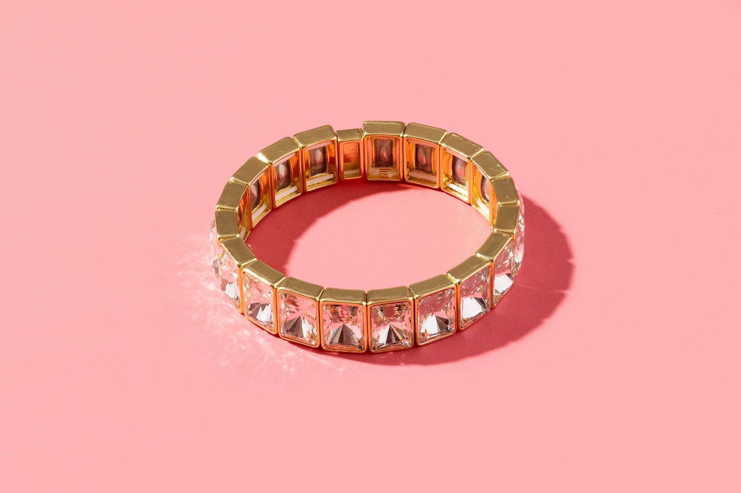 Enamel Stretch Bracelet: Gold w/ Crystal XL Rectangle Stones