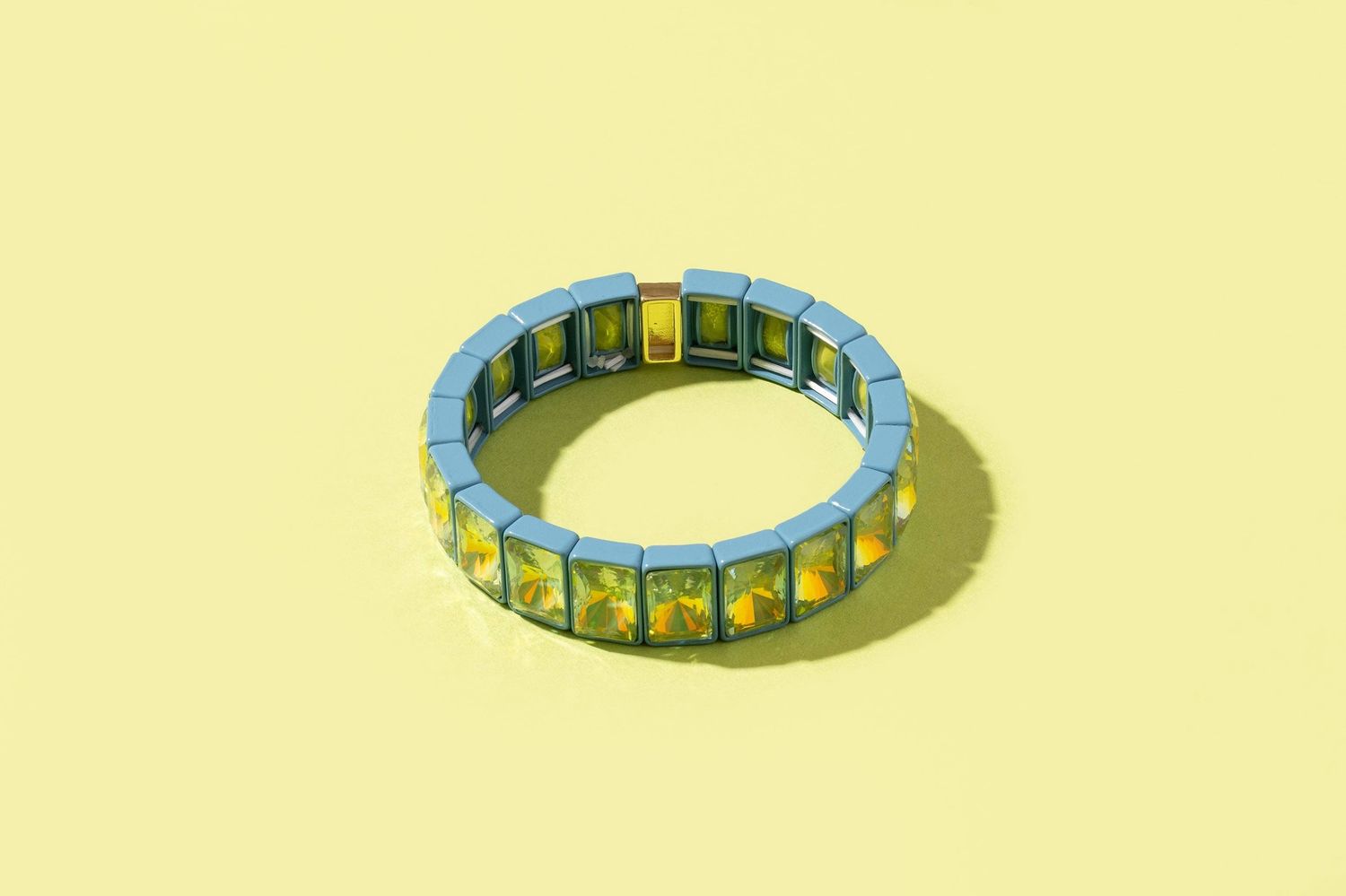 Enamel Stretch Bracelet: Slate w/ Green XL Rectangle Stones