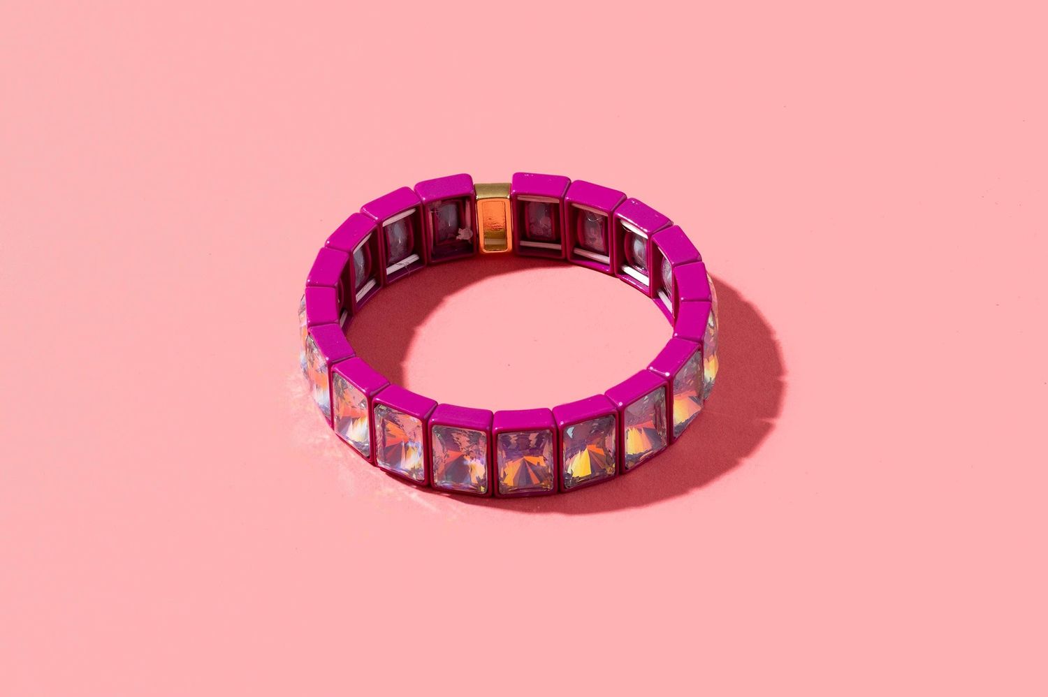 Enamel Stretch Bracelet: Dark Pink w/ XL Rectangle Stones