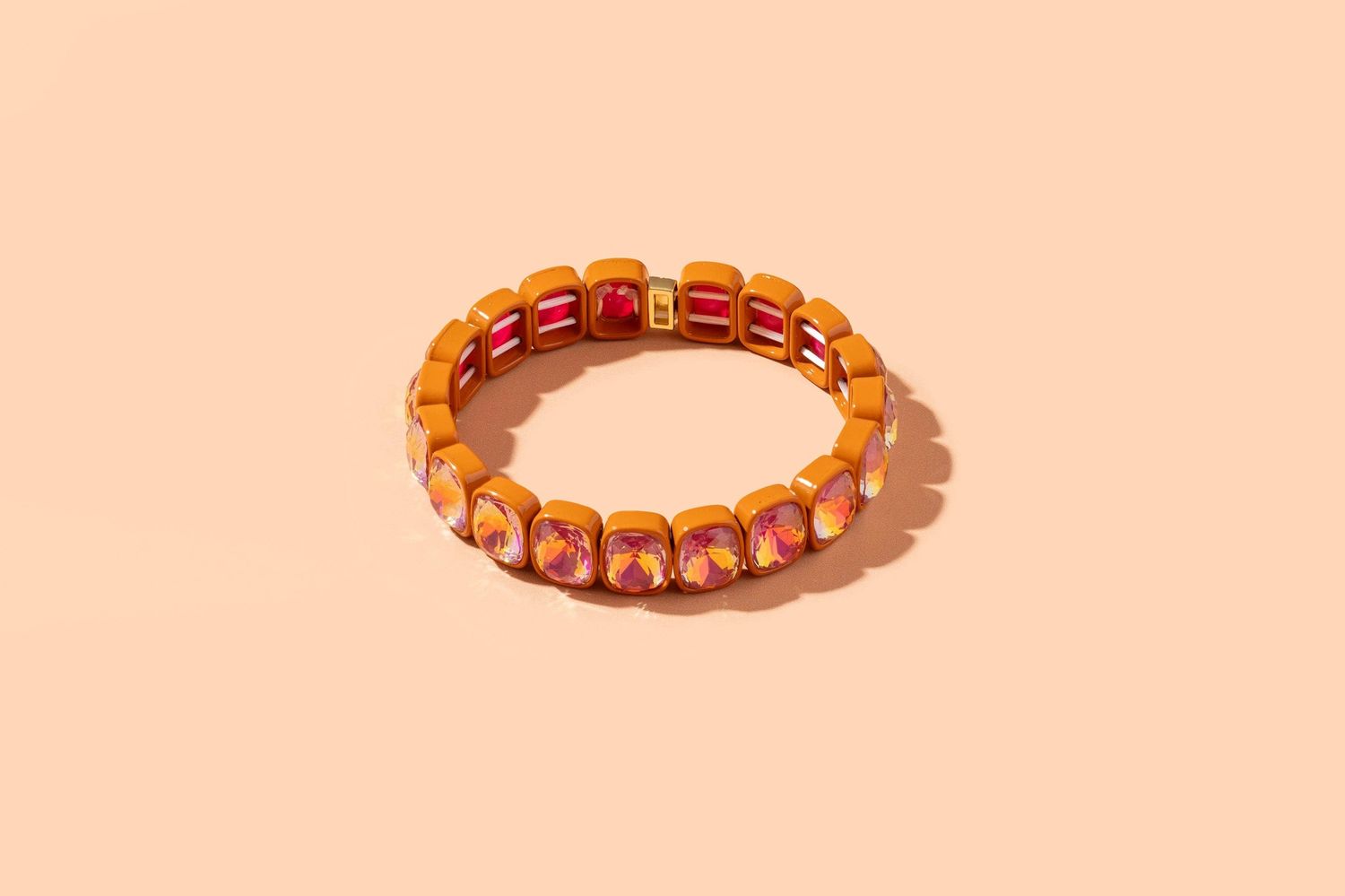 Enamel Stretch Bracelet - Burnt Orange w/ Large Rectangle Stones