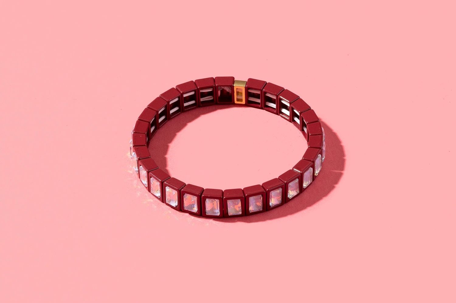 Enamel Stretch Bracelet: Maroon w/ Small Rectangle Stones
