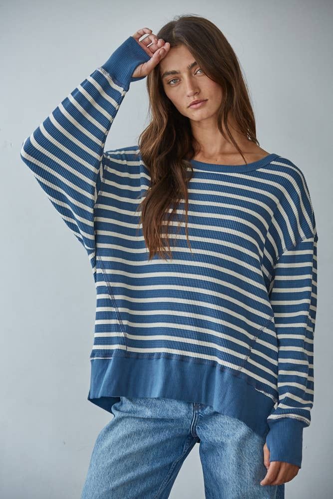 Knit Striped Thermal Pullover