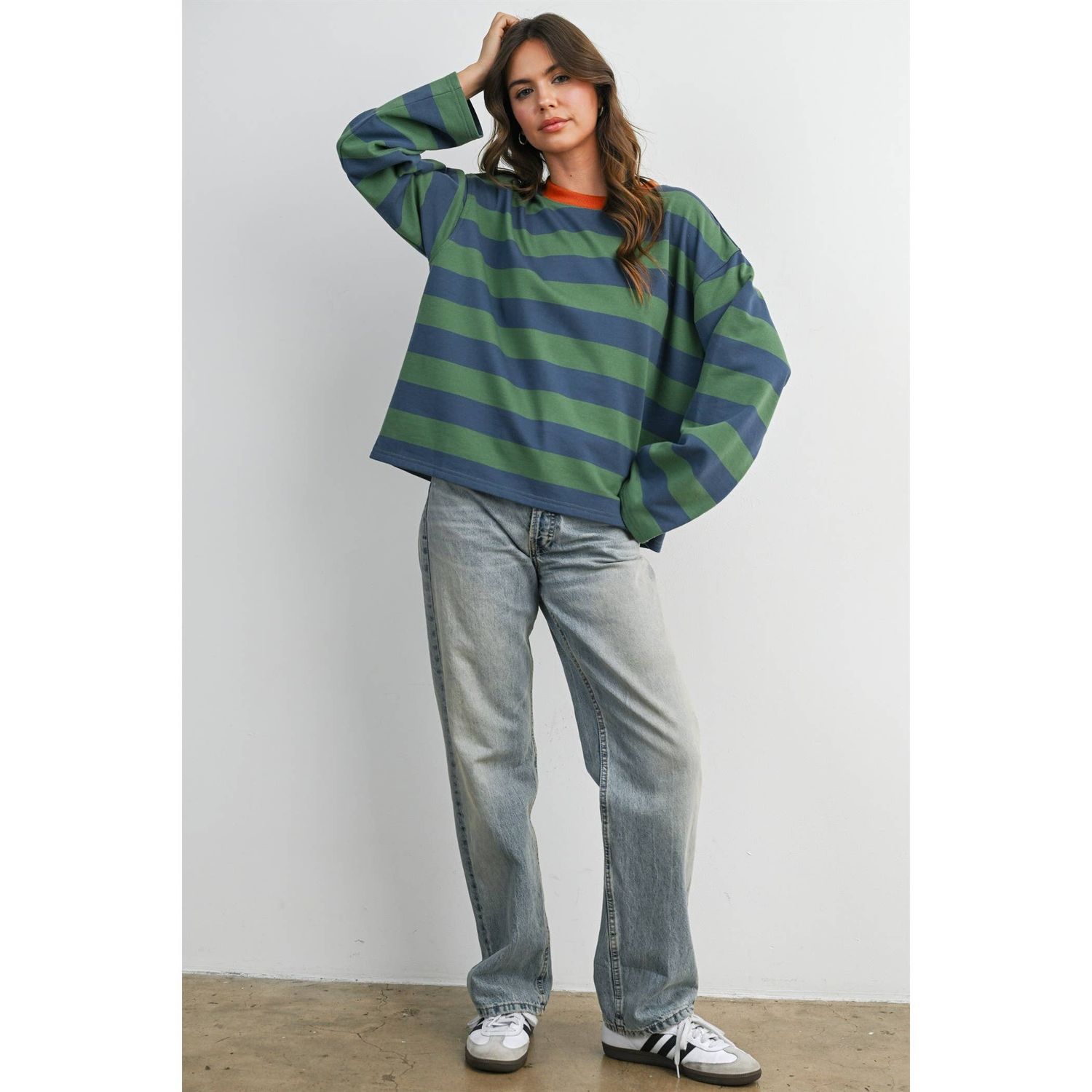 Ribbed Neck Stripe Tee