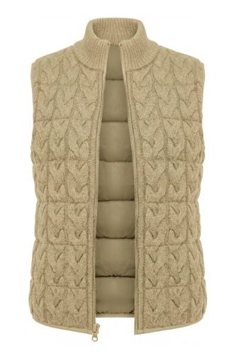 slvlss reversible zip front quilted swtr vest, Colour: hrvst khki mlng, Size: XS