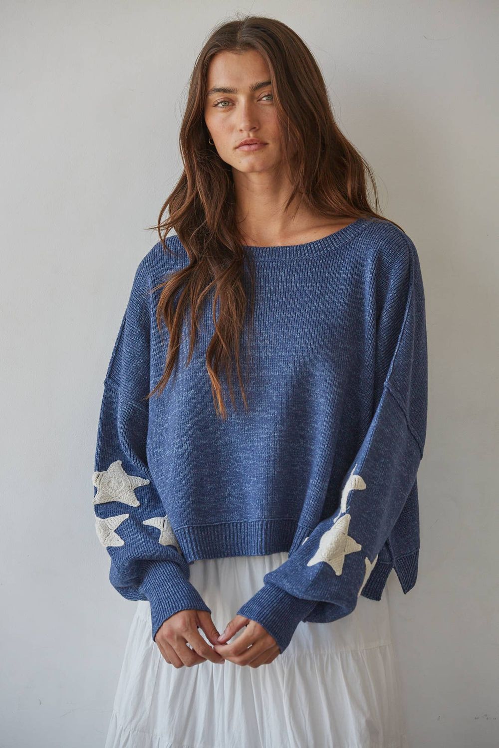 Knit Sweater Pullover with Star Patches