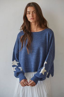 Knit Sweater Pullover with Star Patches