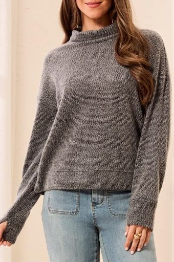 L/S FUNNEL NECK TOP-CHARCOAL, Colour: CHARCOAL, Size: XS