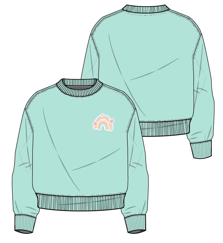 Embroidered Rainbow Crewneck- Soft Aqua