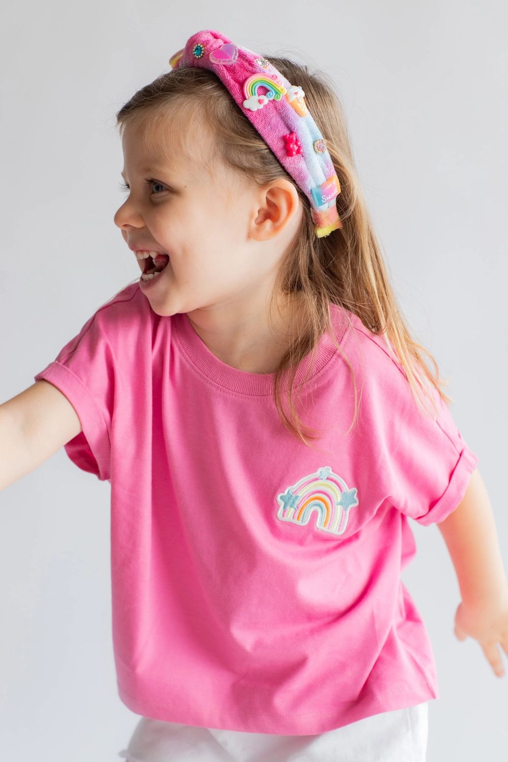 Embroidered Rainbow Tee- Pink, Size: XS (2/3)