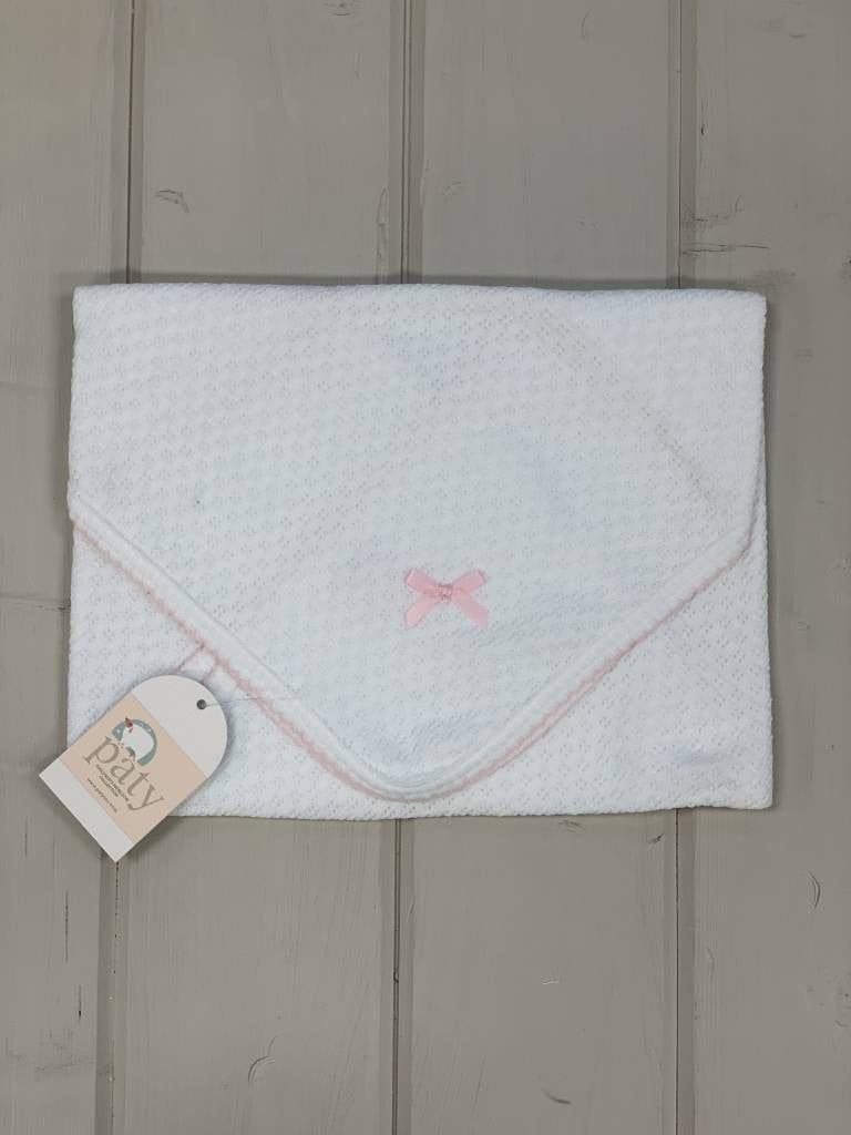 Paty White/Pink Receiving Blanket