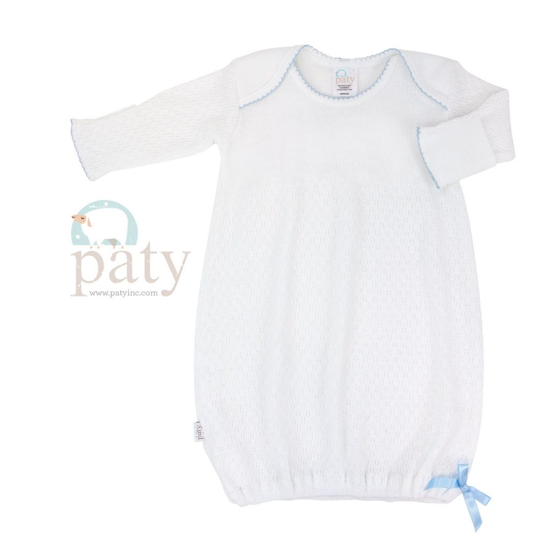 Paty Long-Sleeve Lap Shoulder Daygown White/Blue