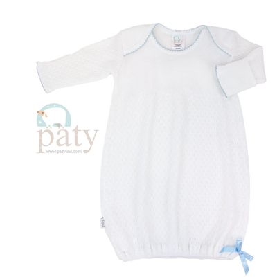 Paty Long-Sleeve Lap Shoulder Daygown White/Blue