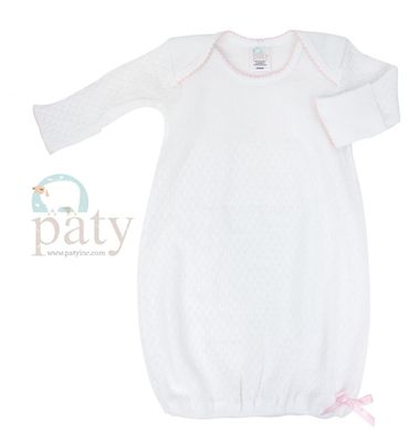 Paty Long-Sleeve Lap Shoulder Daygown White/Pink