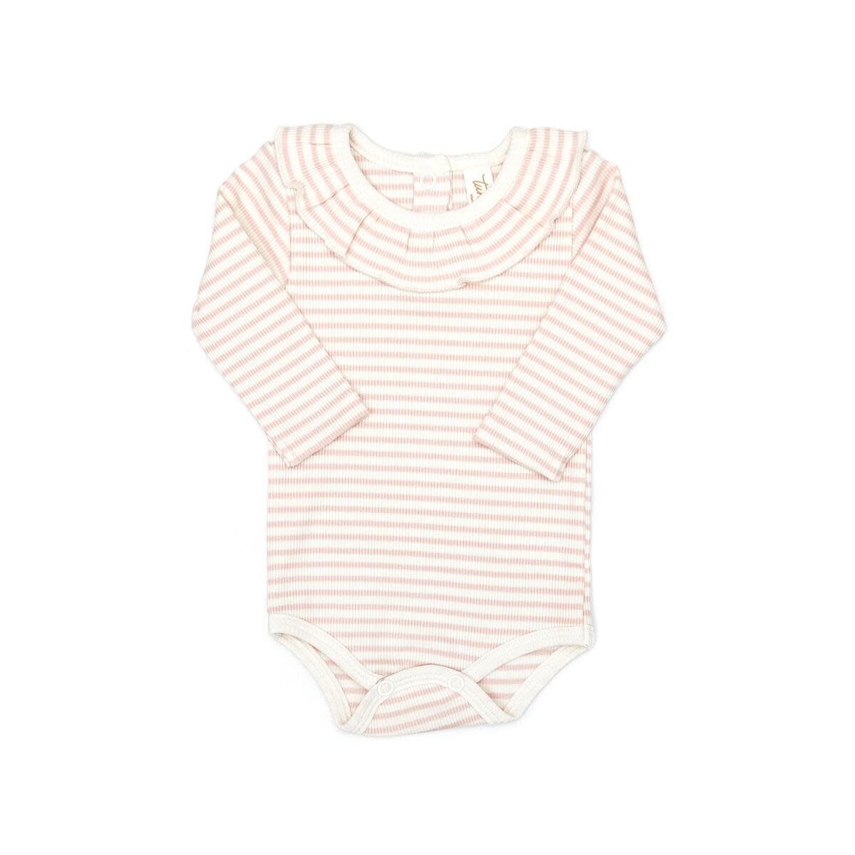TunTun Ruffle Bodysuit Shell Pink Stripes