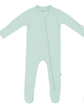 Kyte Ribbed Zipper Footie in Sage