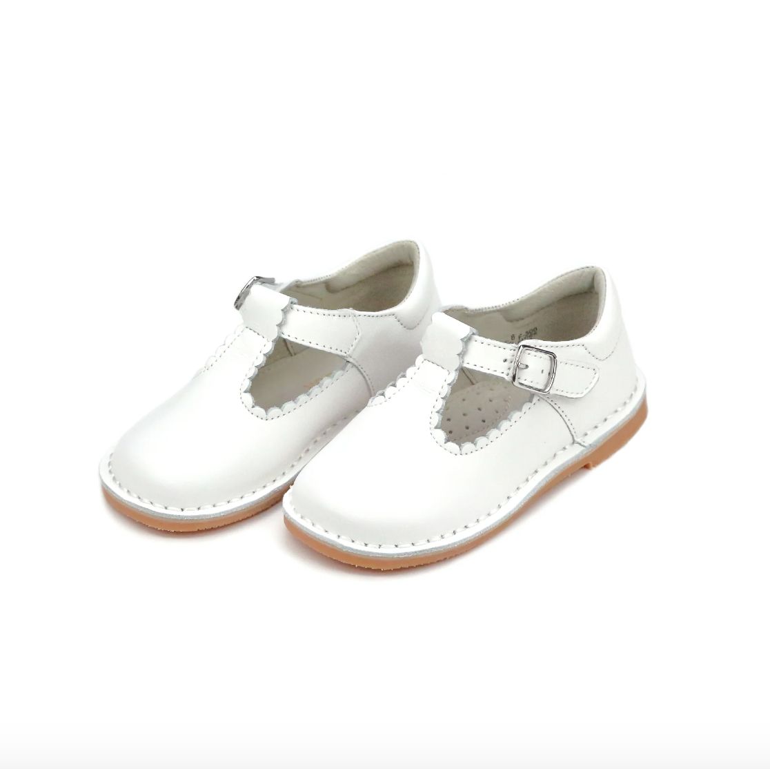 Selina- Scalloped T-Strap MJ- White 