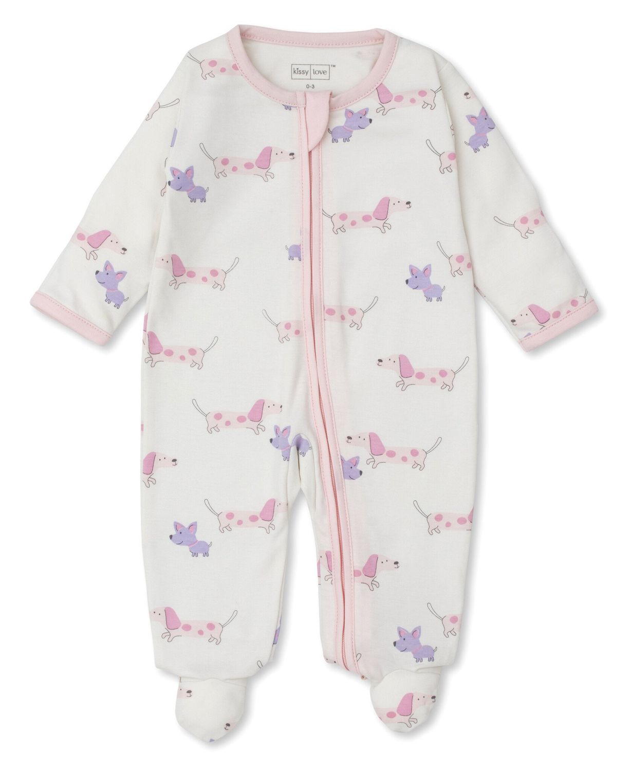 Kissy Kissy Footie with Zip- Multi Pink Puppy Fun