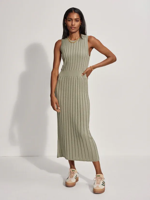 Varley Florian Knit Dress Seagrass 