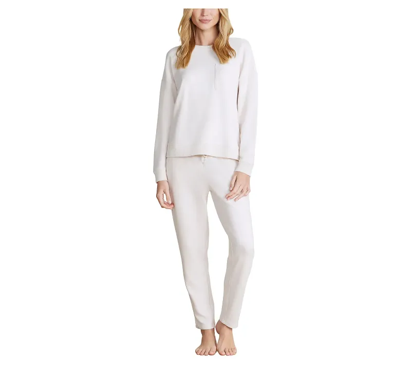 Brushed Fleece Mix Raglan Sweatshirt and Pants Set- Sand Dune