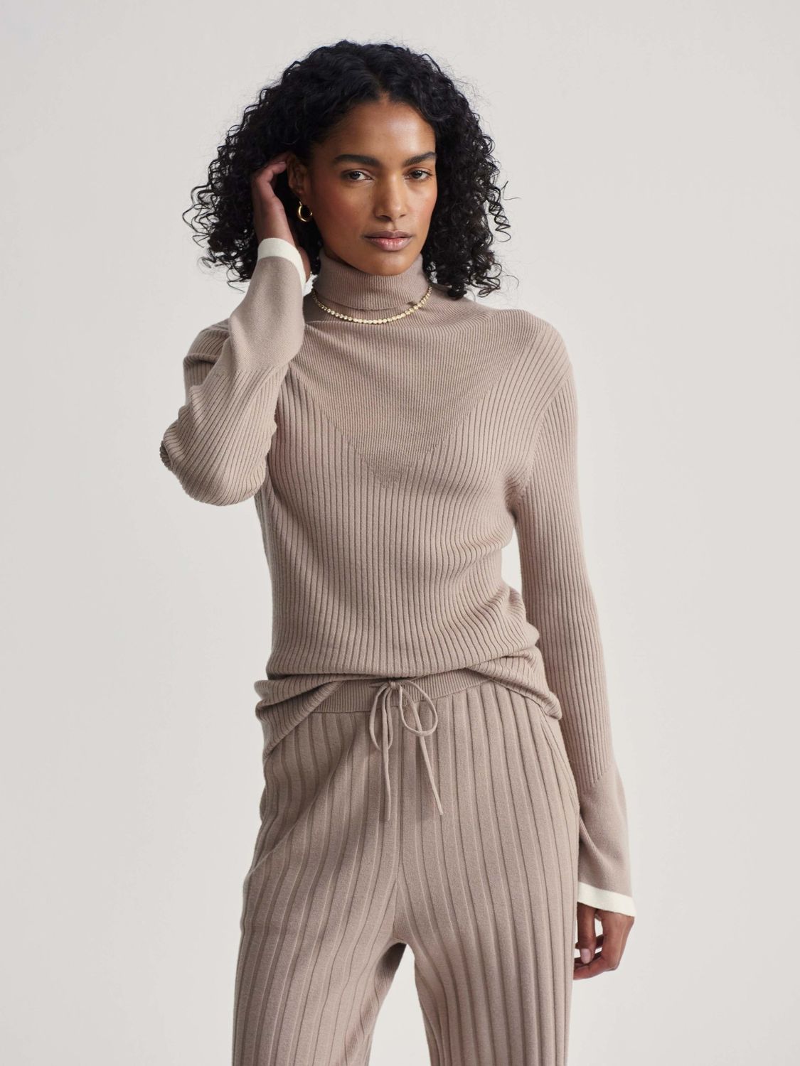 Ravena Rib Knit High Neck Top- Fungi