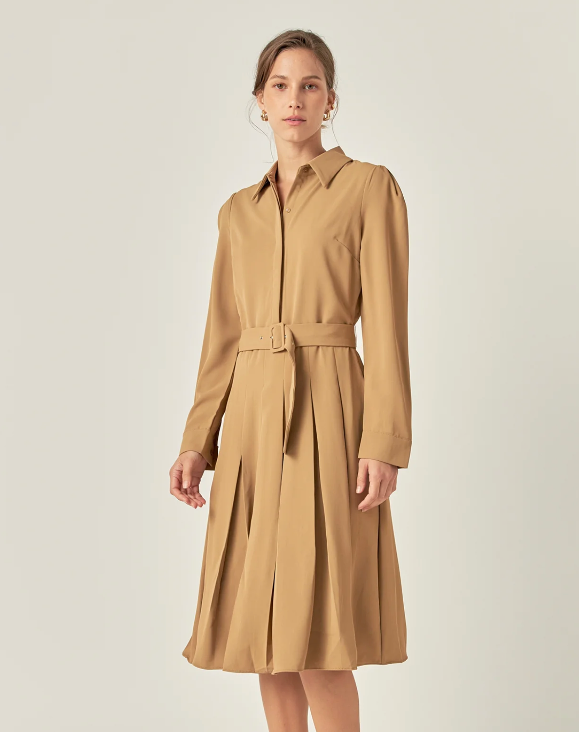 Pleated Long Sleeve Midi Dress 