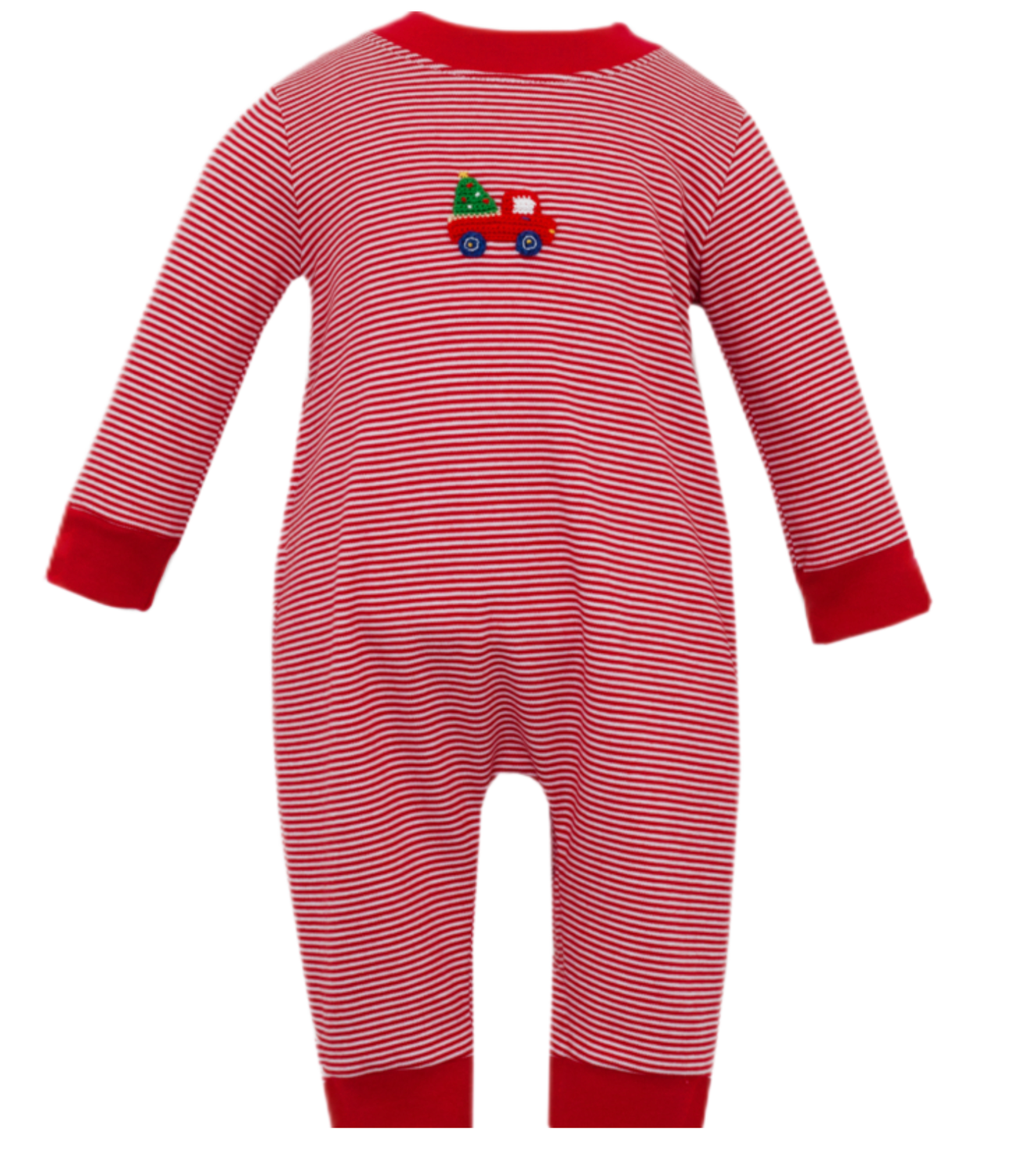 Christmas Tree with Car- Red Knit Stripe Boy Romper